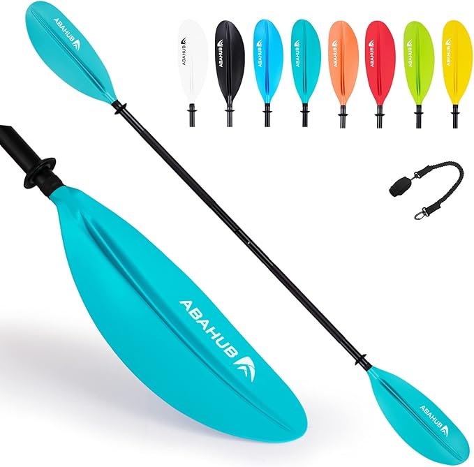 Abahub Kayak Paddle, 90.5 Inches Kayaking Oars for Boating, Canoeing with Free Paddle Leash, Aluminum Alloy Shaft Black/Blue/Green/Orange/Yellow Plastic Blades