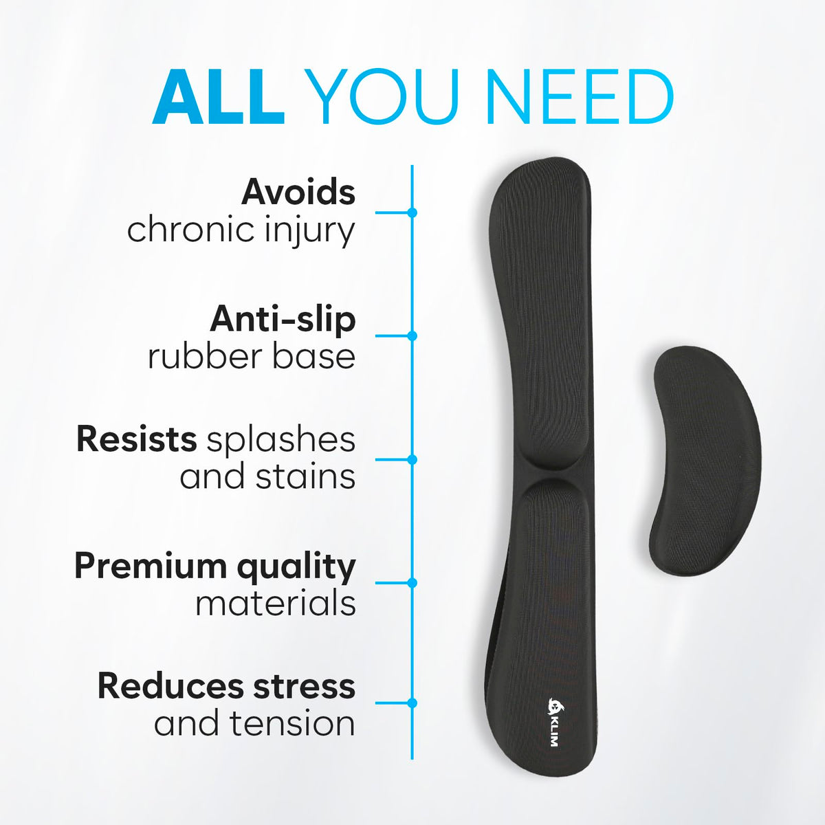 Keyboard Wrist Rest, Wrist Rest for Computer Keyboard, Memory Foam, Wrist Support, Ergonomic Design for Typing Pain Relief, 2 Pieces Mouse & Keyboard Set, Mouse Wrist Rest, Stain Resistant, Black