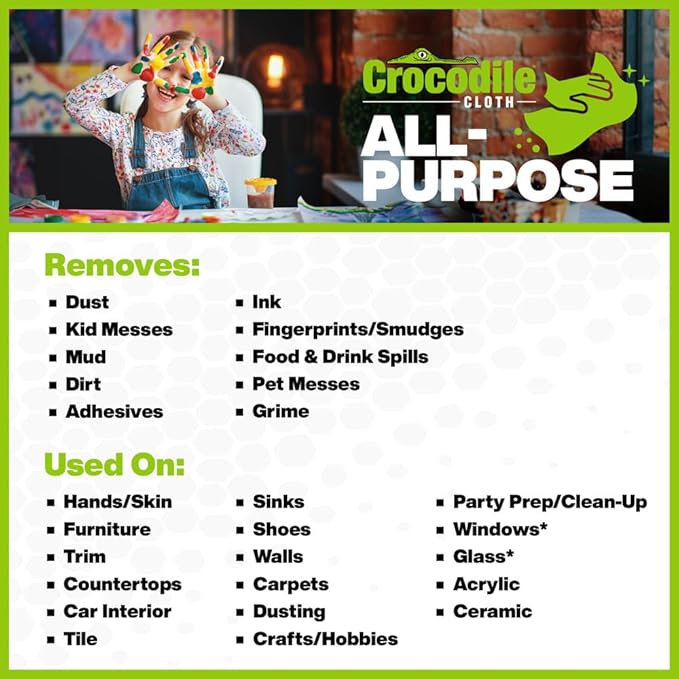 Crocodile Cloth All-Purpose Cleaning Wipes – 80 Count, 15"x10" Extra Large Plant-Based Disposable Cloths – Moist, Absorbent, Safe on Skin, Multi-Surface Use