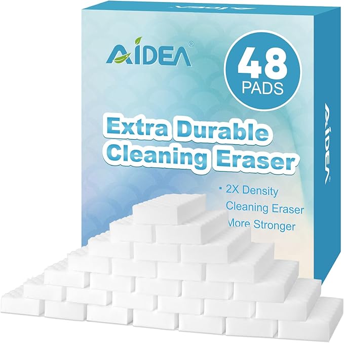 AIDEA Magic Sponges Cleaning Eraser, 2X Density Stronger Sponge for Household, Powerful Scrubber Foam Pads, Multi-Surface Cleaning Supplies for Kitchen, Furniture, Bathroom, Sink, Wall, 48 Pads