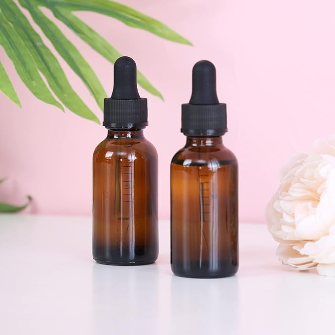 1 oz Dropper Bottle 24 Pack Amber Glass Boston Bottles 30ml with Eye Droppers Black Caps for Essential Oils, Perfume, Leak Proof Travel Bottles for Liquids