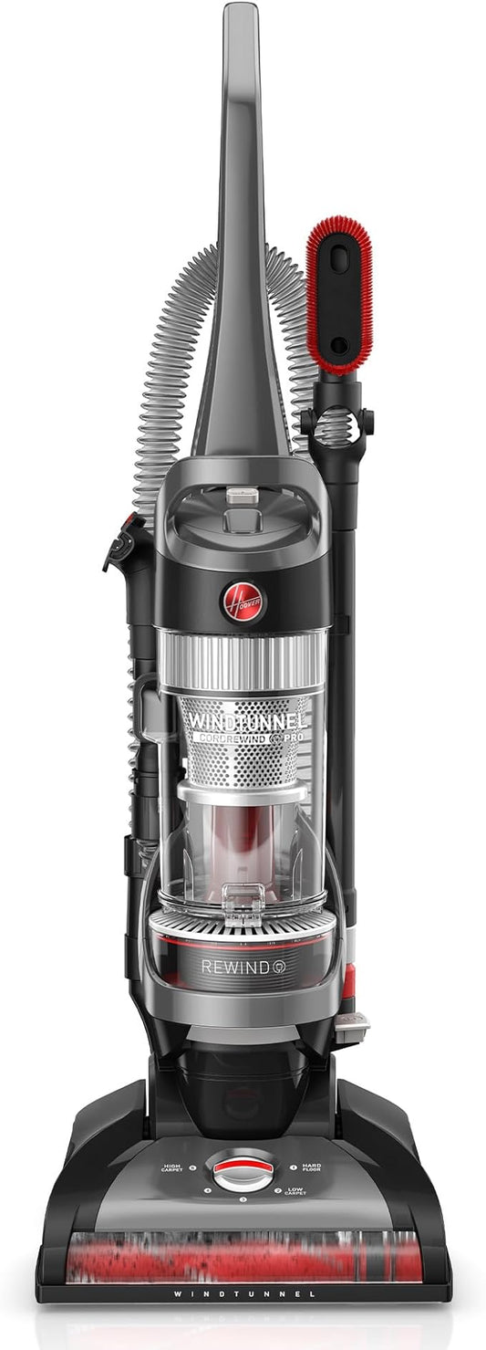 Hoover WindTunnel Cord Rewind Pro Bagless Vacuum Cleaner, Corded Upright Vacuum Cleaner for Carpet and Hard Floor, Automatic Cord Rewind, Corded Vacuum Cleaners for Home Use