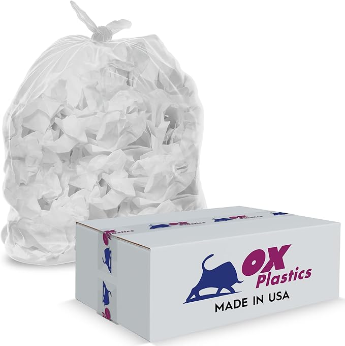 55-60 Gallon Trash Bags - High Density 38"x60", 150 Count Unscented Trash Can Liners - Multipurpose Clear Garbage Bags for Bathroom, Kitchen or Office Wastebaskets (22 Microns) Made in USA