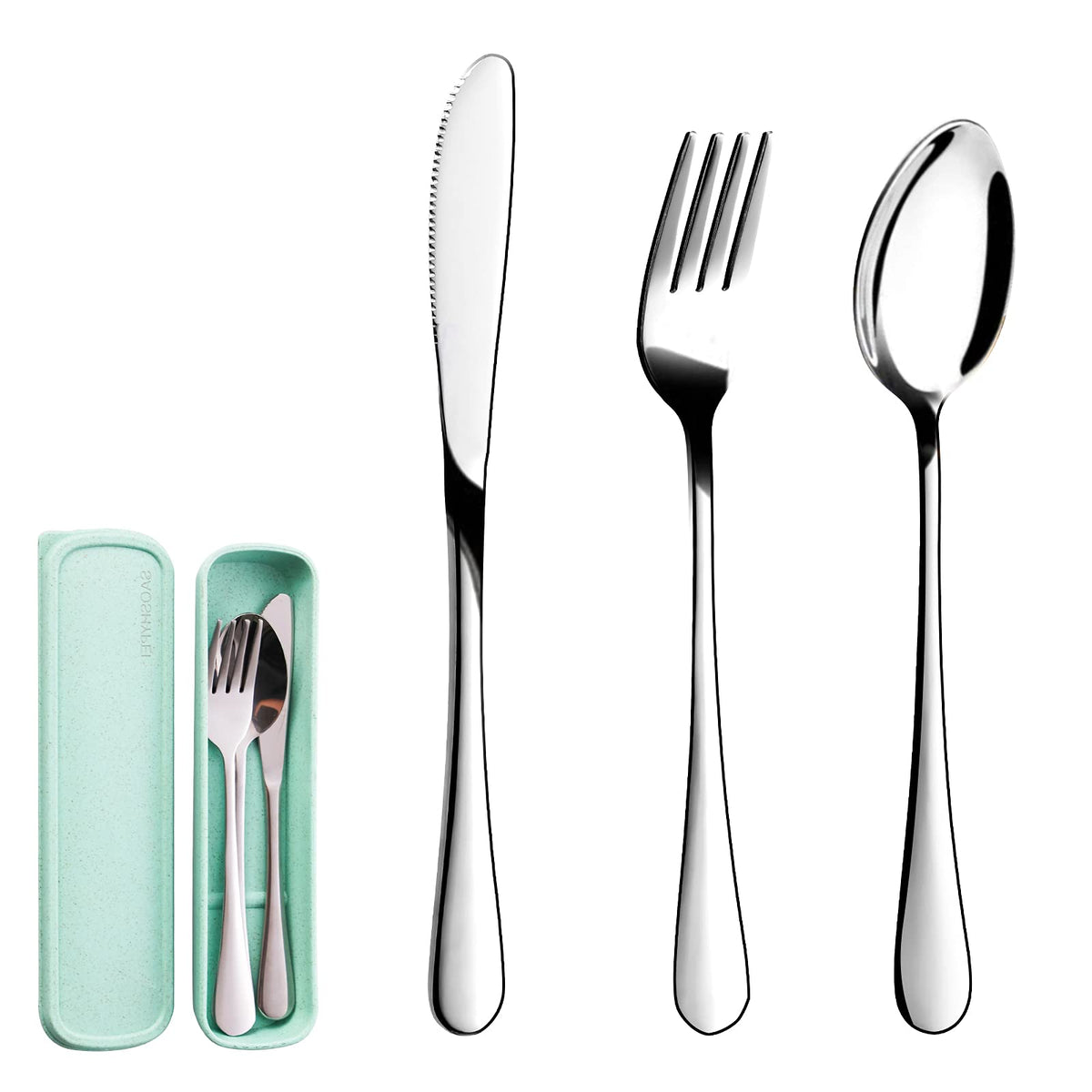 SAOSHYPEI Portable Utensils Set with Case, 4-Piece Stainless Steel Reusable Silverware Set, Travel Flatware Cutlery Set for Camping, Lunch Box, Office, Picnic, Dishwasher Safe