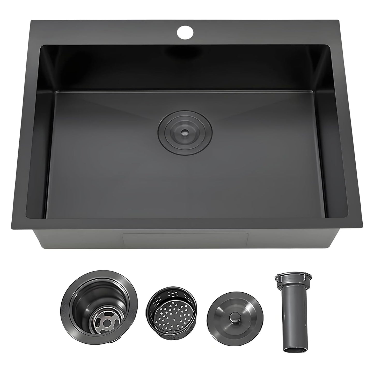 IKEBANA 22 x 18 inch Black Drop in Kitchen Sink, 16 Gauge Stainless Steel Topmount Kitchen Sink Single Bowl, Outdoor Small RV Bar Sinks with Strainer