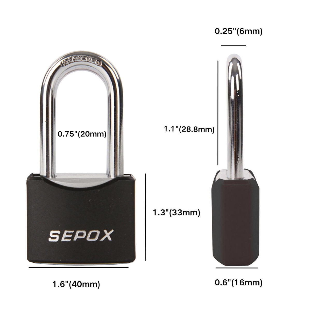SEPOX® Twins 1-9/16" All-Weather Outdoor Padlocks Keyed Alike, Long Shackle, Solid Steel Lock, Heavy-Duty with Black Cover, Design for Gate Fence Cabinet Toolbox School Gym Locker with 2pcs Same Key