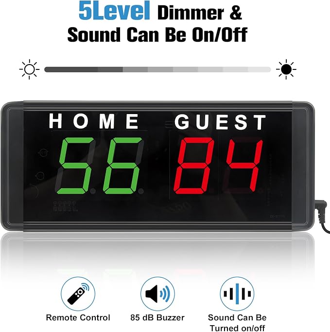 Samshow LED Electronic Scoreboard Digital Score Keeper with Remote & Tripod, Basketball Scoreboard with Shot Clock & Timer & 12/24h Real Time for Football/Corn Hole/ping Pong/Table Tennis