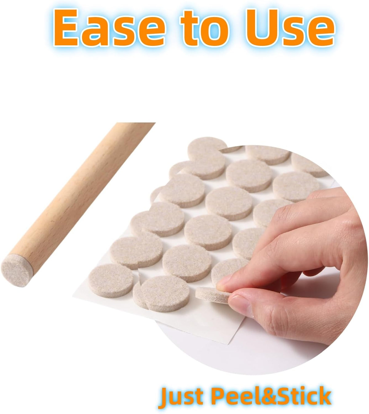 Furnigear Felt Furniture Pads for Hardwood Floors - Self Adhesive Chair Felt Pads, Floor Protector for Furniture Feet, Furniture Sliders Moving Furniture Smoothly - Anti Scratch 48 Pcs 1-1/2" Round