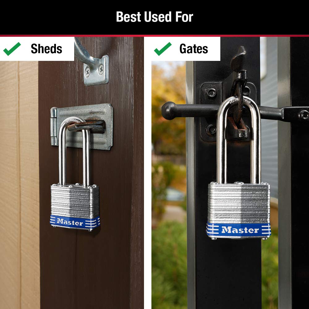 Master Lock Silver Outdoor Keyed-Alike Padlocks with Keys, Extra Long Shackle Lock for Gate, Fence, Shed, or Other Equipment, 3 Pack, 1TRILJ