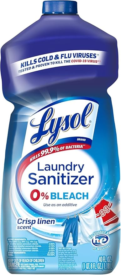 Lysol Disinfectant Laundry Sanitizer, Laundry Detergent Additive, Color Safe Bleach Alternative, Laundry Odor Eliminator, Kills Bacteria & Viruses, Crisp Linen Scent, 40 fl oz (pack of 4)