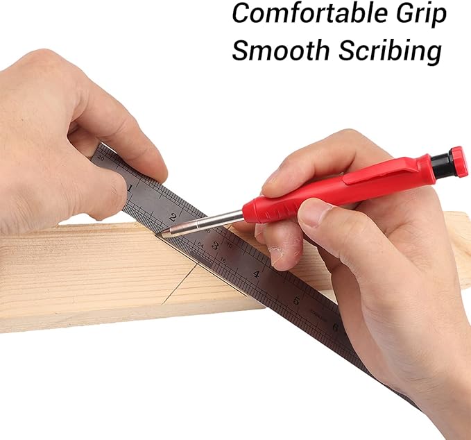 Gegong 3 Pieces Solid Carpenter Pencil with 21 Refill Built-in Sharpener, Long Nosed Deep Hole Mechanical Pencil Marker Marking Tool (Solid Carpenter Pencil Set)