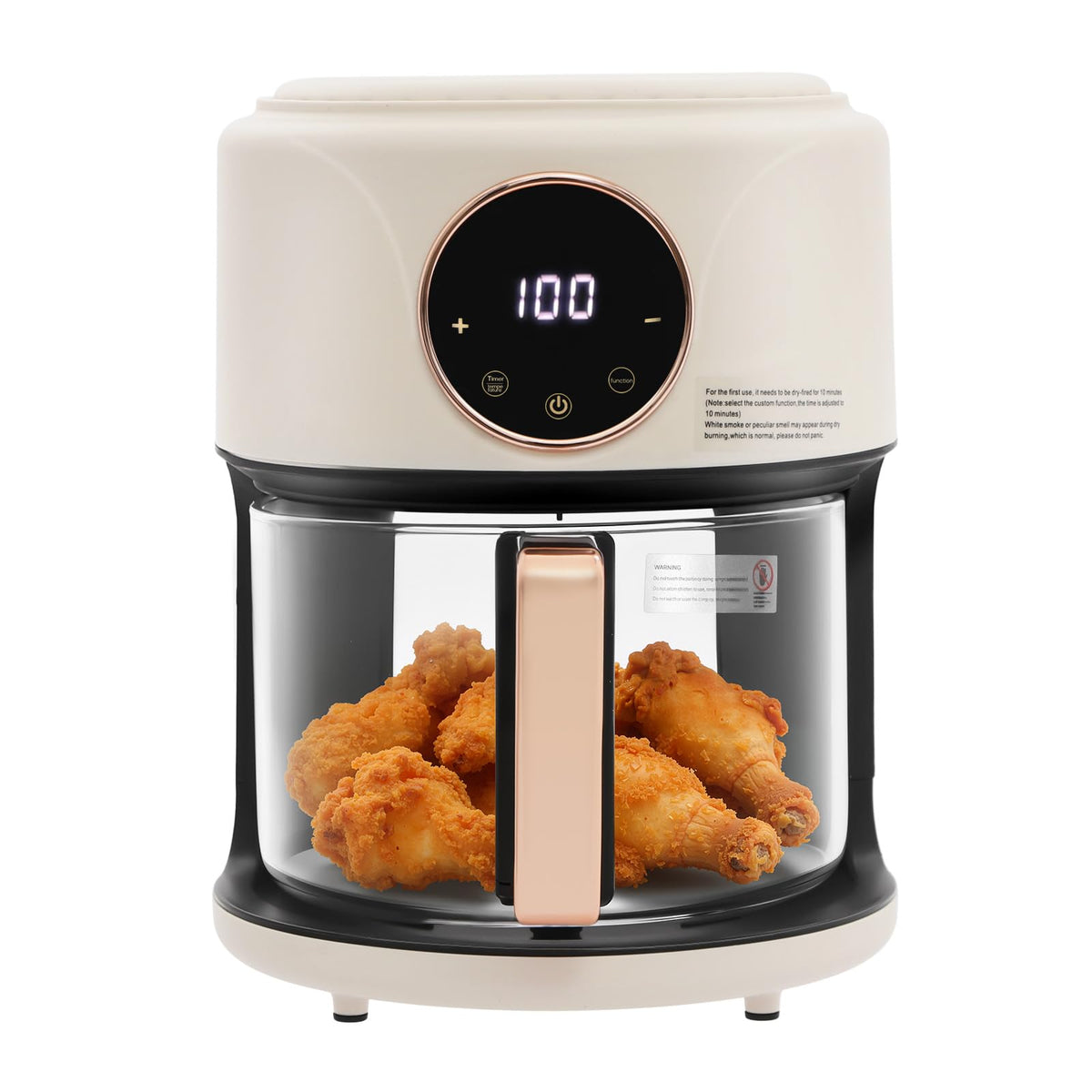 360° Viewable Air Fryer, 4.44 Qt Transparent Glass Air Fryer with 8 Preset Modes, 1200W Adjustable Temp 176°F-392°F Cooker with Digital Display for Home Kitchens & Restaurants