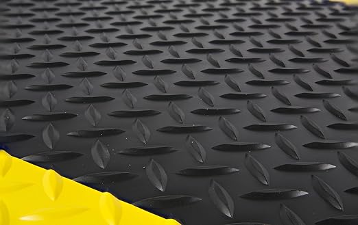 Wearwell 414.1516x2x8BYL Diamond-Plate SpongeCote UltraSoft Mat, 8' Length x 2' Width x 15/16" Thick, Black with Yellow