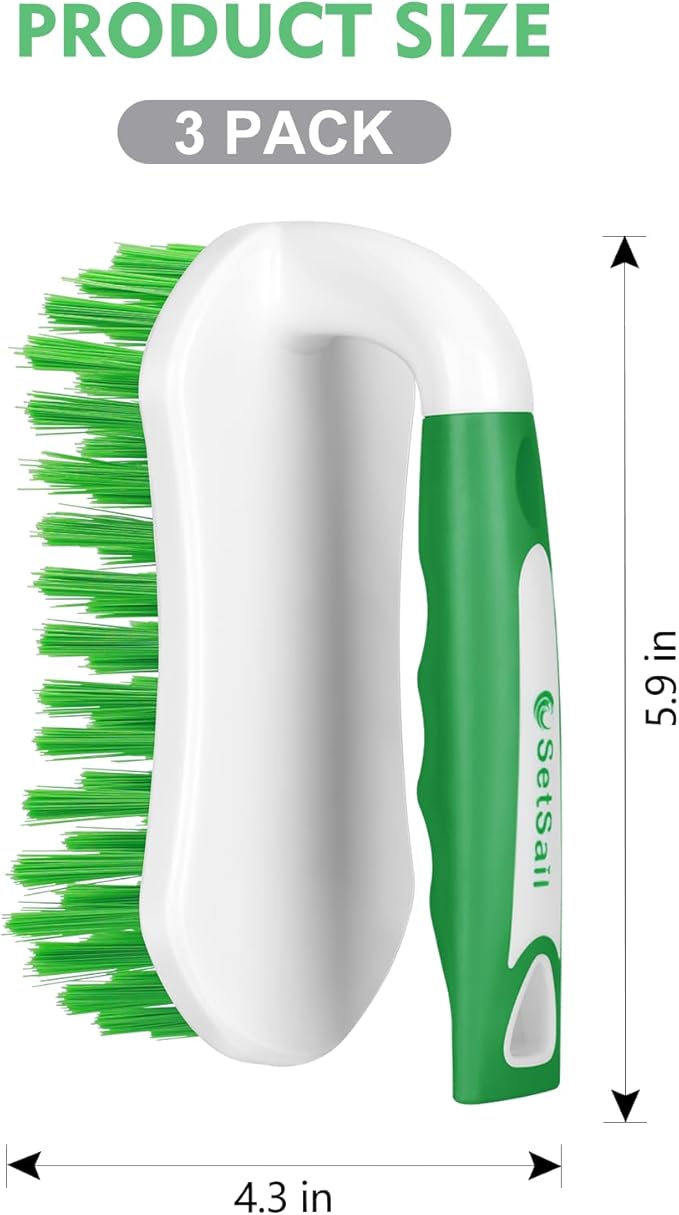 SetSail Scrub Brush, Heavy-Duty Scrub Brushes for Cleaning with Stiff Bristles Cleaning Brush for Shower, Bathroom, Carpet, Kitchen and Bathtub Scrubber - 3 Pack, Green