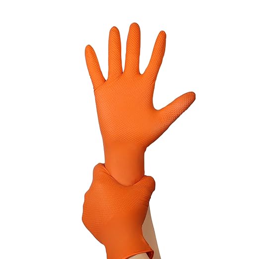 Jointown Basic Heavy Duty Nitrile Gloves, Mechanic Gloves 8 Mil Nitrile Disposable, with Raised Diamond Texture, Case of 100, Orange, XLarge