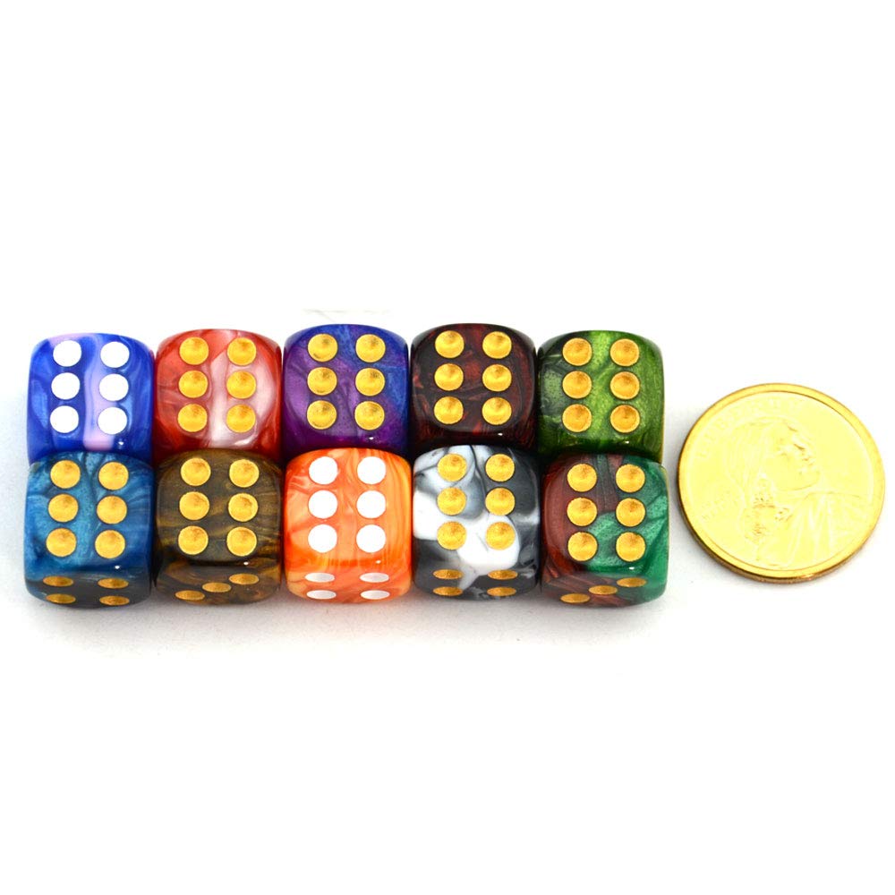 SmartDealsPro 10-Pack D6 Six Sided 16mm Dice Die for DND, MTG, RPG, Tenzi, Yahtze, Bunco, Table Borad Games, Math Teaching… (Color 2)