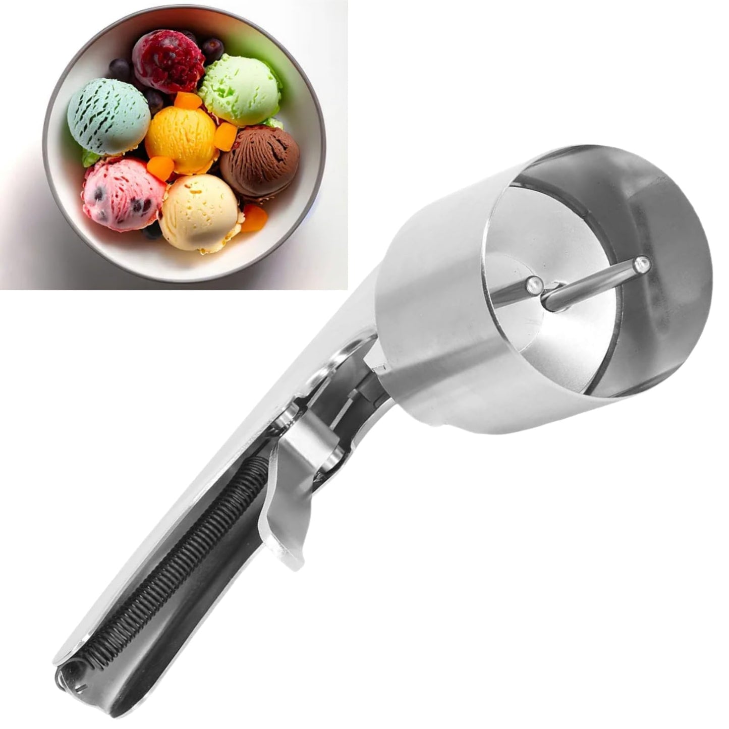 2Pcs Thrifty Ice Cream Scoop, Cylinder Stainless Steel Big Old Fashion Style Ice Cream Scoop with Trigger for Cream, Mashed Potato, Cookie Scoop Spoon