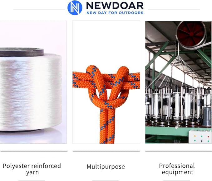 NewDoar 10mm(3/8inch) Accessory Cord Rope CE 24KN Double Braid Pre Cut for Outdoor Survival, Mountaineering, Prusik,Hauling Dragginge(Orange 10mm,20FT)