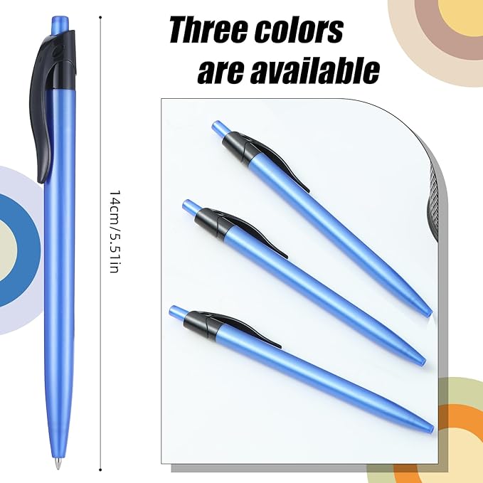 Retractable Blue Ballpoint Pen for Smooth Writing 1.0mm Medium Pack of 100, Click pens with Comfort grip, Idea for Journaling, Planner, Note Taking Office School Supplies