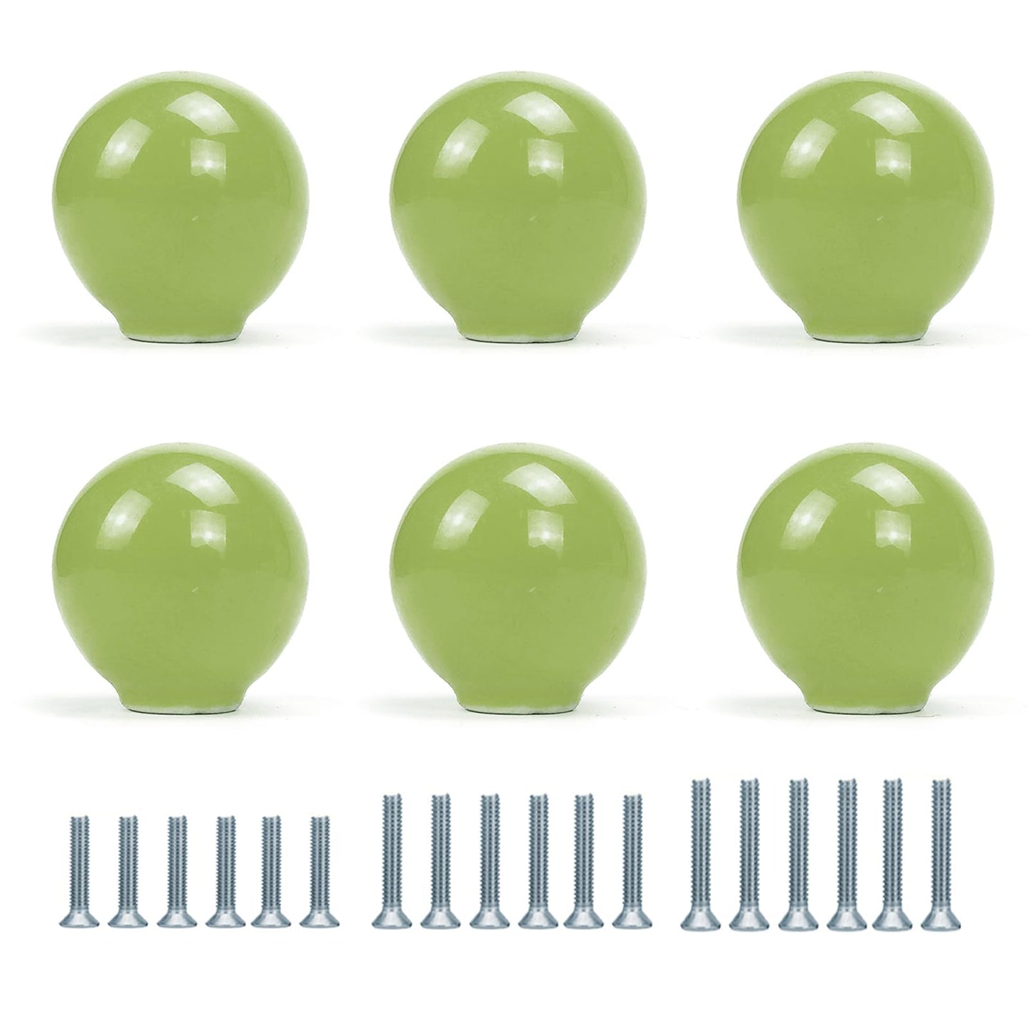 FOAN Cabinet Knobs 6 Pack, Ceramic Drawer Grip Handle, Suitable for Cupboard/Drawer/Dresser/Toilet/Kids Room, 1-1/4inch, Equipped with Multi Size Screws, Green