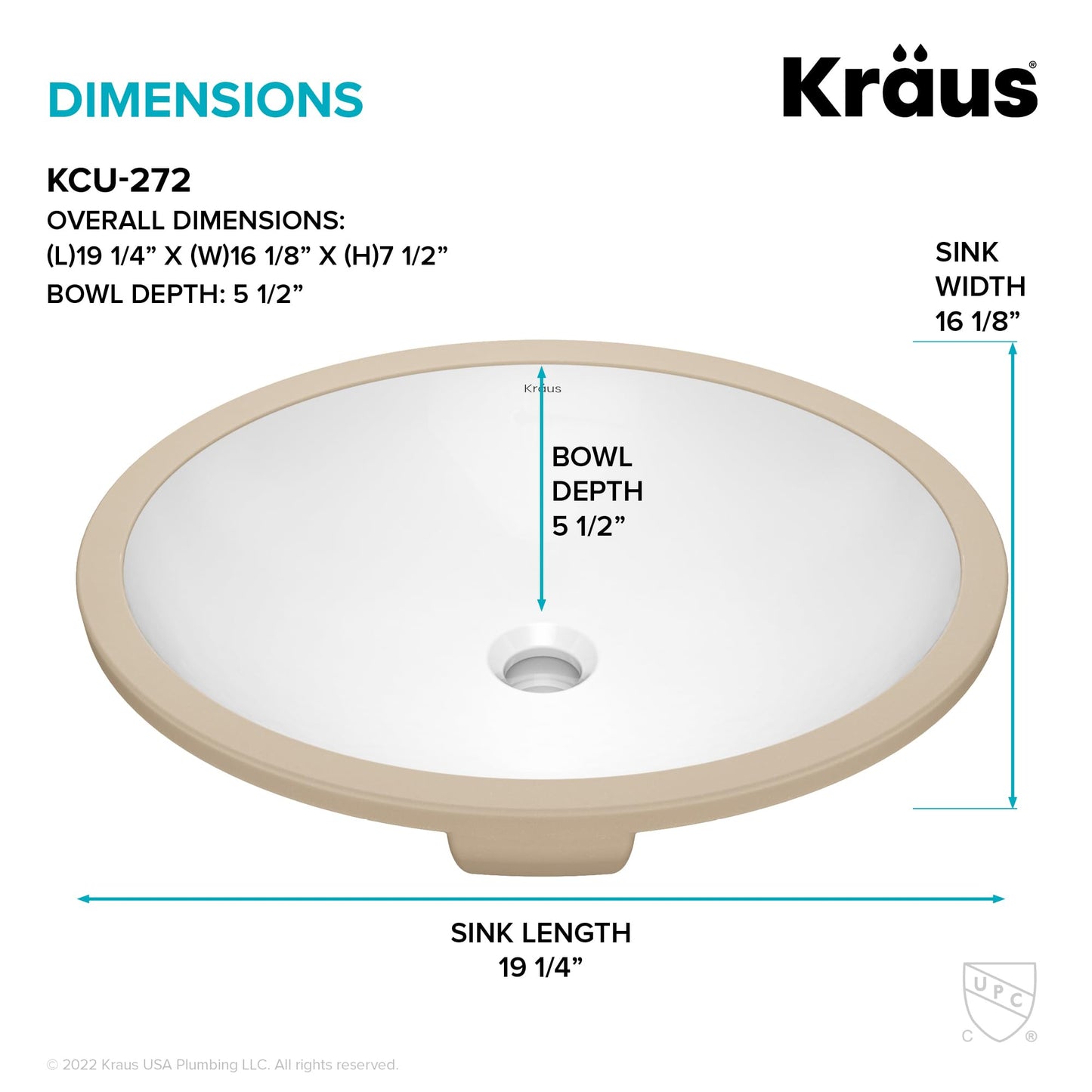 KRAUS Elavo 19.25 in. Oval Porcelain Ceramic Undermount Bathroom Sink in White with Overflow Drain, KCU-272