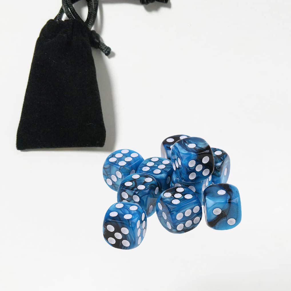 Yiotfandoll 10PCS Polyhedral Dice D6 Dice 16mm Acrylic Dice Game Dice for RPG MTG DND Dice Table Games (Blue Black)