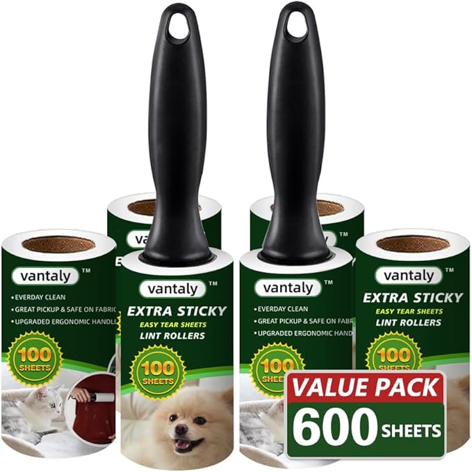 Lint Rollers for Pet Hair Extra Sticky, 600 Sheets Value Set Lint Roller with 2 Upgraded Handles, 6 Rollers Portable Pet Lint Remover for Clothes, Furniture, Carpet, Dog & Cat Hair Removal