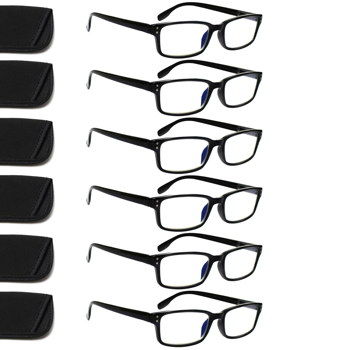 Kerecsen 6-Pack Reading Glasses Blue Light Blocking,Spring Hinge Readers for Men Women,Computer Eyeglasses (6 Black, 1.5, multiplier_x)