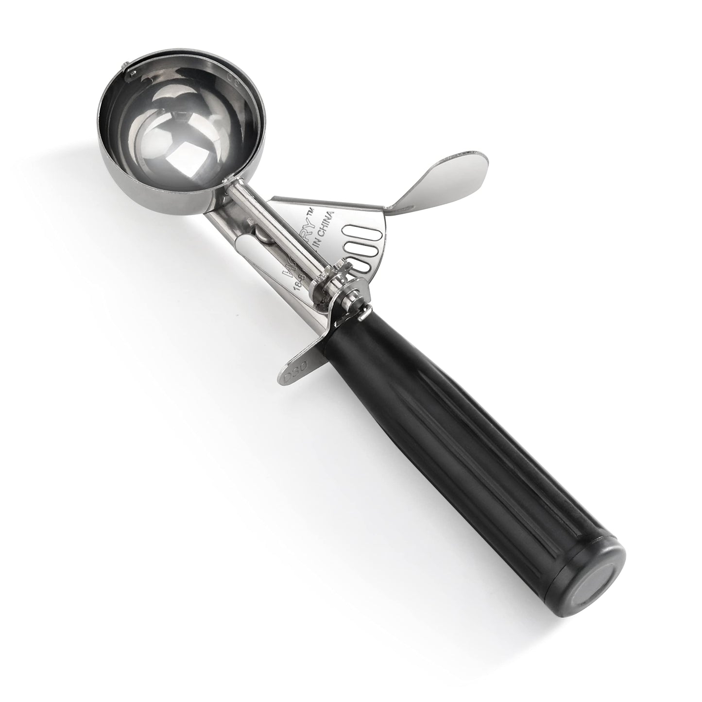 New Star Foodservice 34882 Commercial-Grade Thumb Press Food Disher/Ice Cream Scoop, 18/8 Stainless Steel, 1.25 oz, Size 30, Black