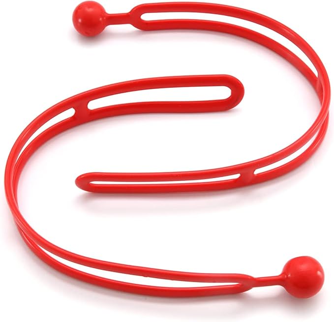 BluBird Rapid Tie Adjustable Strap, 15" Expandable Heavy Duty Indoor Outdoor Ball Ties Cord (UV Resistant, No Recoil Like Bungee Cord, Made in USA) - Red - 10pk