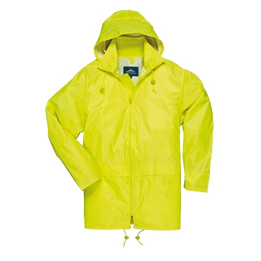 Portwest US440 Classic Waterproof Rain Jacket wth Pack Away Hood & Sealed Seams, Yellow, Medium