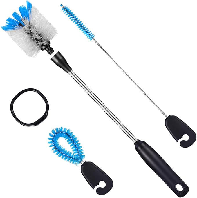3-in-1 Stainless Steel Bottle Brush and Straw Cleaning Set, Long Handle Scrub Brush with Replaceable Head for Water Bottles, Glasswares, Mugs, Flasks, Tumblers, Vases, Flat Head