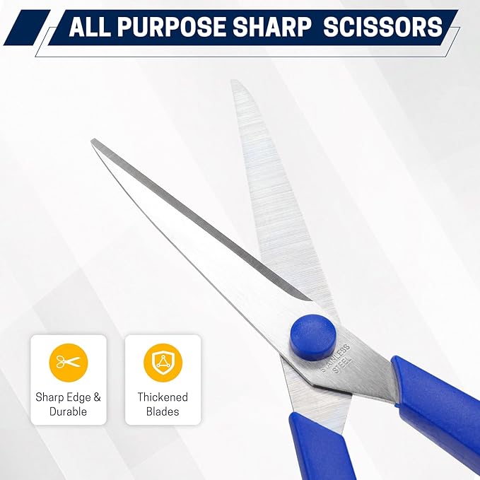 Scissors Bulk Set of 32-Pack, 8" All Purpose Multipurpose Sharp Sewing Craft Fabric Scissors for Office Home High/Middle School Student Office Teacher Art Supplies, Right/Left Handed