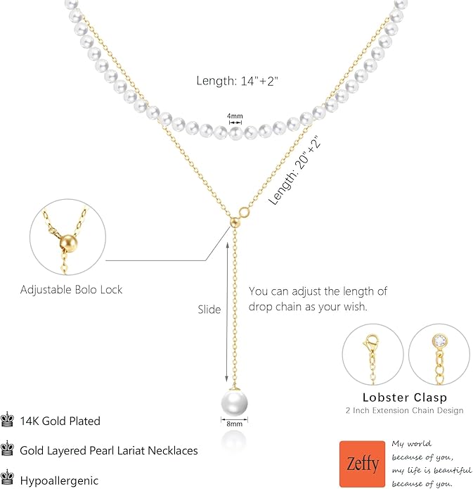 Zeffy Gold Pearl Necklace for Women, Dainty 14K Gold/Silve Plated Layered Pearl Choker Pearl Earrings Pearl Bracelets Wedding Trendy Gold Jewelry Set for Women Gifts