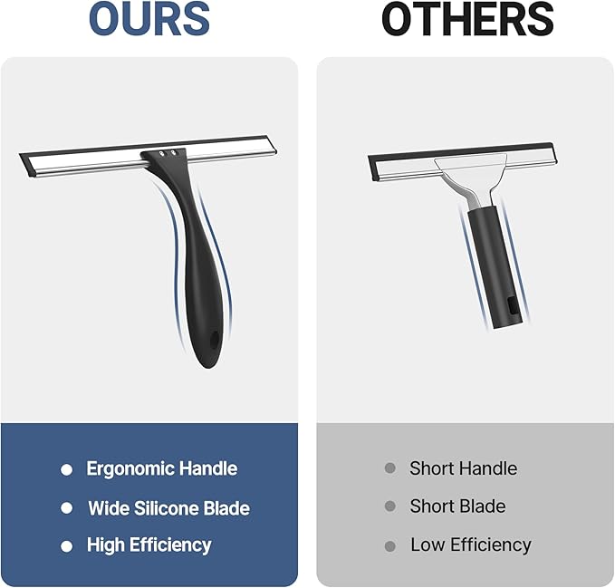 AmazerBath Squeegee for Shower Glass Door, Shower Squeegee for Glass Doors - All-Purpose Squeegee with Hook for Shower Doors, Windows, Mirrors, Tiles and Car Glass, 10 Inches
