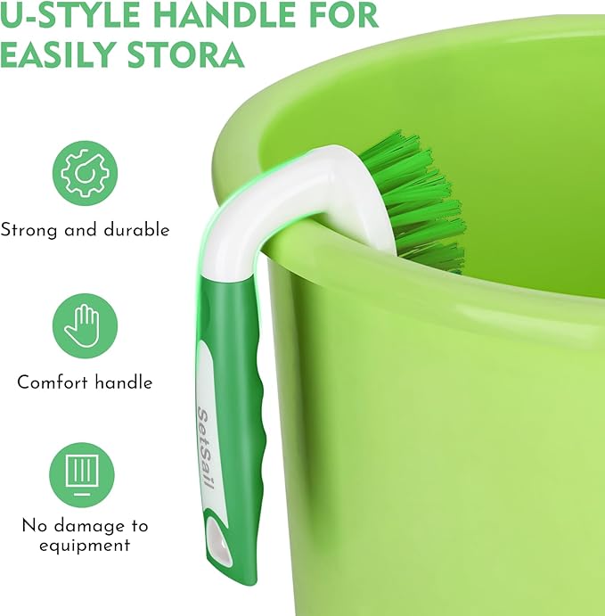 SetSail Scrub Brush, Heavy-Duty Scrub Brushes for Cleaning with Stiff Bristles Cleaning Brush for Shower, Bathroom, Carpet, Kitchen and Bathtub Scrubber - 3 Pack, Green