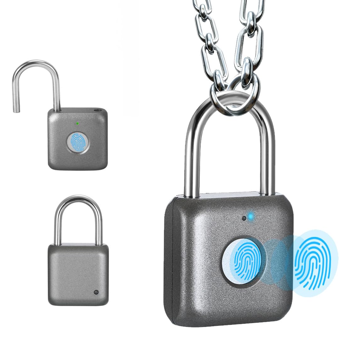 Fingerprint Padlock eLinkSmart Combination Lock - Keyless Locker Lock for School Locker Backpack Suitcase Luggage: Gray Metal Gym Padlock