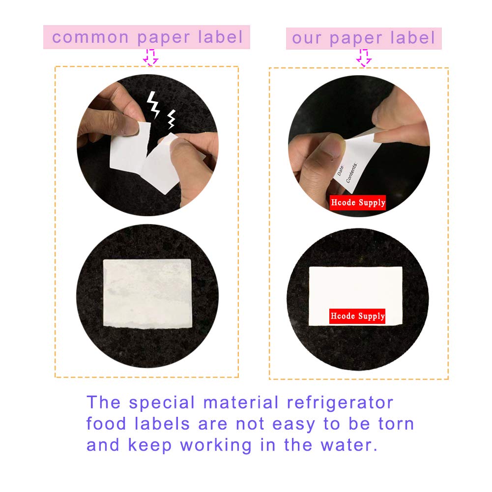 Hcode 2 x 3'' Self-Adhesive Removable Freezer Food Labels- Easy Clean Leaves No Residue- Cooler Food Storage Freezer Stickers Plastic Paper Perfect for Reusable Containers 300 Stickers