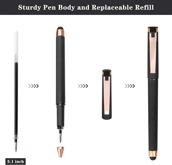 Linbsunne Black Gel Pens 0.7mm Medium Point Pen Office Pens 2-in-1 Stylus Pens for Touch Screens Gel Ink Rollerball Pens for Writing (18 Pack-black)