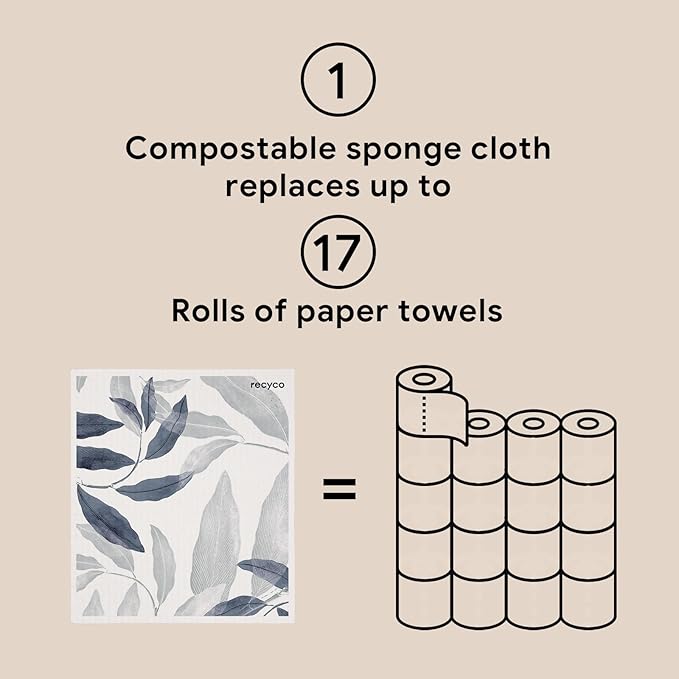 RECYCO Swedish Dishcloths for Kitchen | 6 Pack Foggy Blue Washable Dish Rags | Cellulose Reusable Cleaning Paper Towels | Absorbent Counter Dish Cloth Sponge Kitchen Wipes, 8" L x 7" W