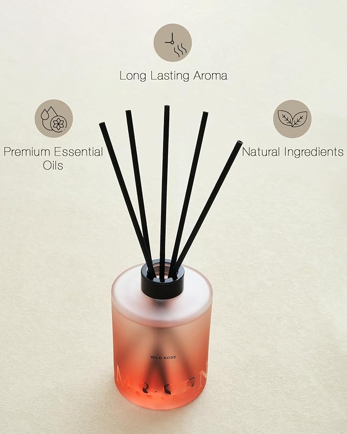 M&SENSE Wild Rose Reed Diffuser Set - 16.9 fl oz Large Room Scented Diffuser with Sticks, Long-Lasting Home Fragrance Gift for Bedroom, Bathroom & Office Decor