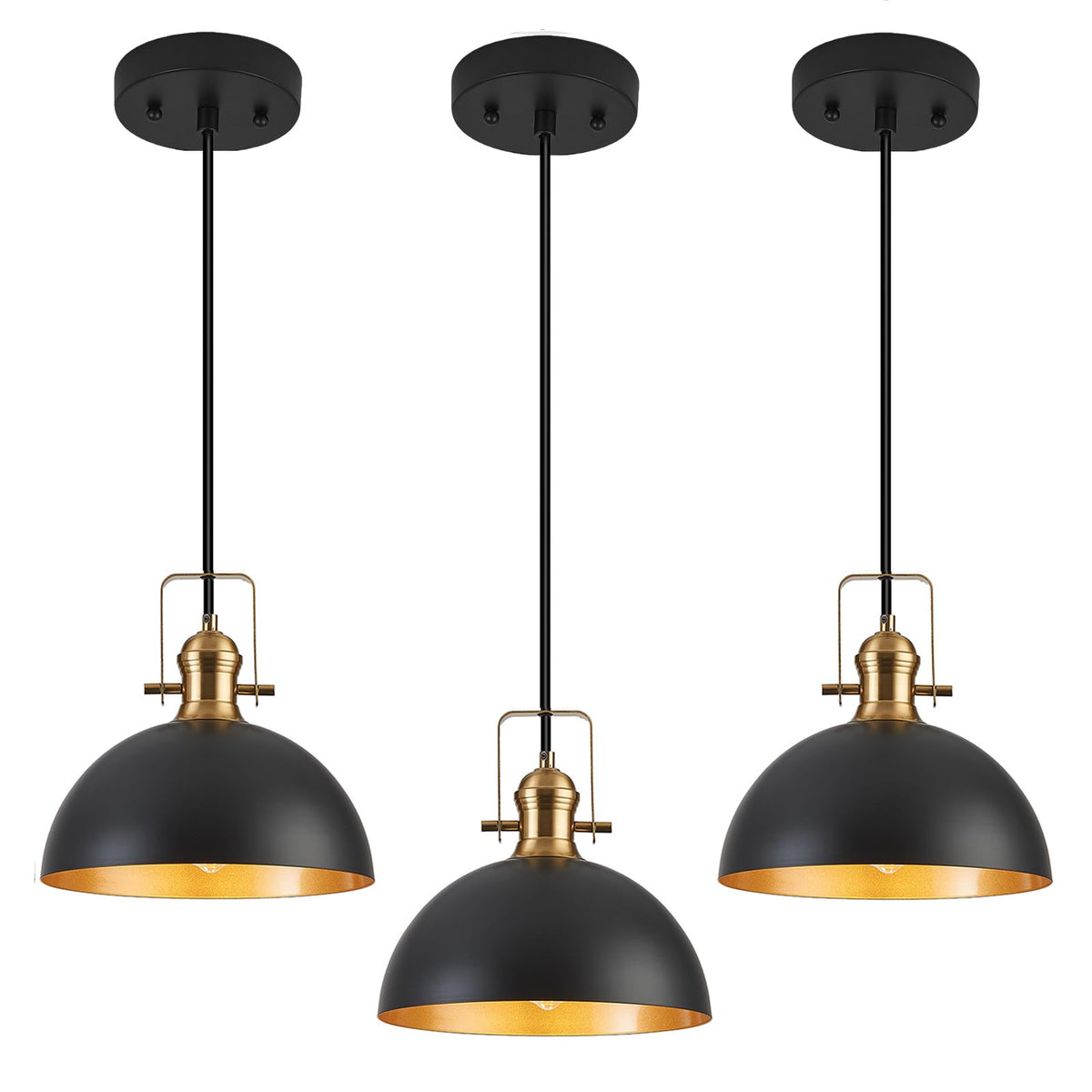 Haolaike 12 Inch Pendant Lights for Kitchen Island Matte Blacks Farmhouse Pendant Light fixtures Adjustable Height Dome Hanging Light for Dinning Room Bedroom Hallway,3 Packs