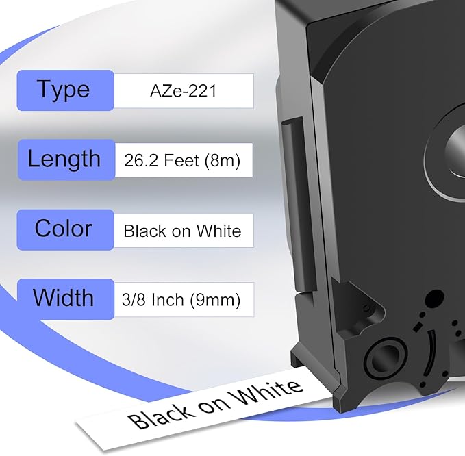 2 Pack Compatible for Ptouch Label Maker Tape 9mm 0.35 Laminated White TZe TZe TZ Tape TZe-221 TZe221 TZ221 for PT-1290SBVP PT-1300 PT-1500PC PT-1600 PT-1700 PT-1750 PT-1750SC