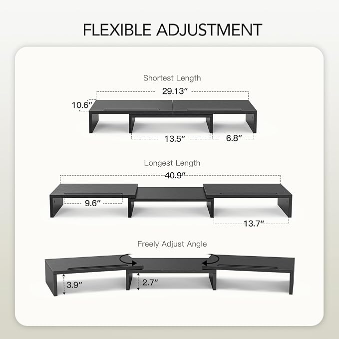 AMERIERGO Dual Monitor Stand Riser for 2 Monitors, Monitor Stand for Desk, Adjustable Computer Monitor Stand with 2 Slot, Multifunctional Desktop Organizer Stand for Laptop, PC, Computer, Printer