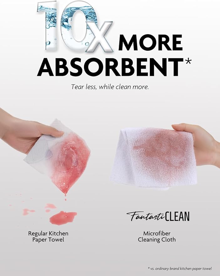 Fantasticlean Microfiber Cleaning Cloth Roll -675 Pack, Tear Away Microfiber Towels, 12" x 12", Reusable, Washable, Ultra Absorbent Dishcloth for All-Around Cleaning Supplies (9 Rolls of White)