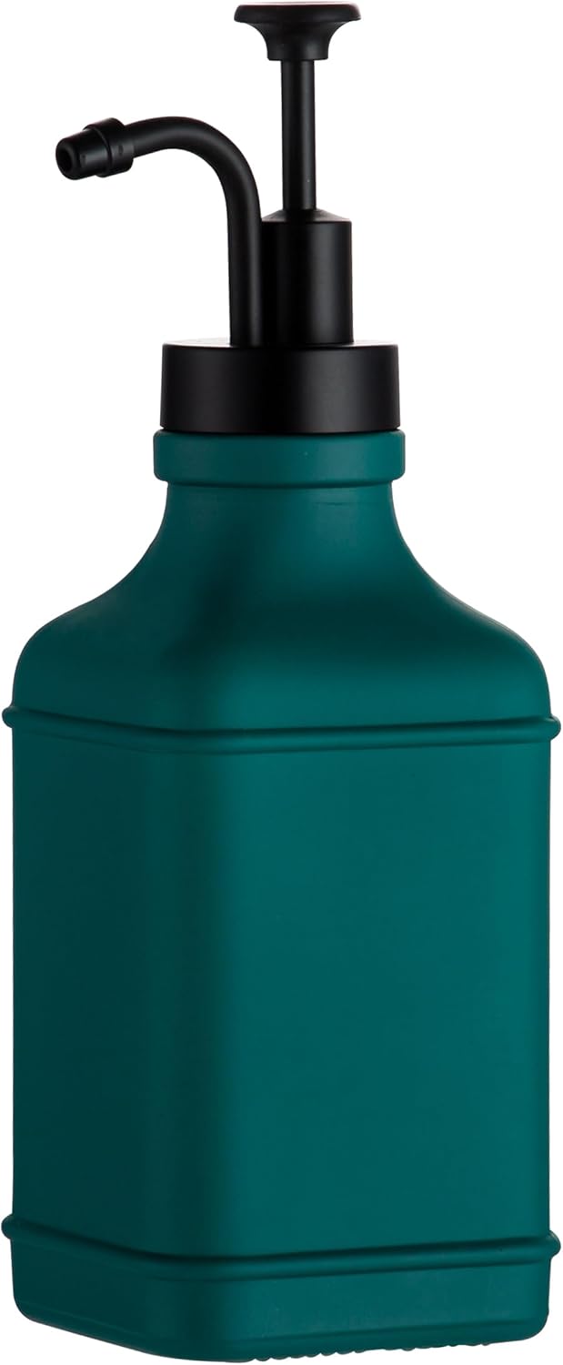 Enra Glass Soap Dispenser with Clear Window,12oz Matte Stainless Steel Hand Pump Dispenser,Hand and Liquid Soap Dispenser Rust Proof Countertop Lotion Bottle (Green-Square-Liquid)