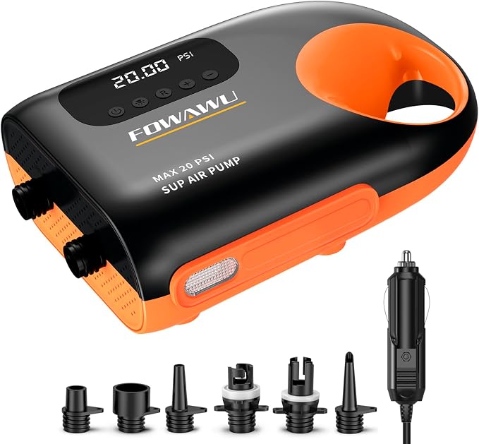 FOWAWU Paddleboard Pump, Sup Pump Electric DC 12V Car Connector, Paddle Board Pump Intelligent Dual Stage Inflation & Deflation