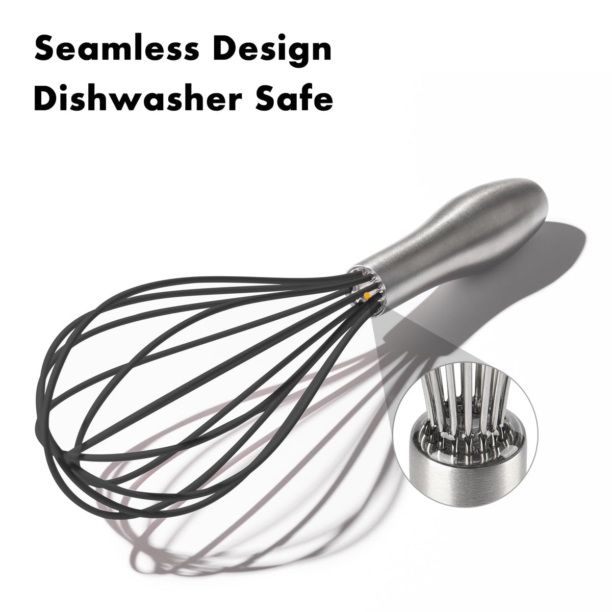 OYV 10-Inch Black Silicone Whisk, Heat Resistant 480°F Kitchen Whisk with Stainless Steel Ergonomic Handle, Non-Scratch for Nonstick Cookware, Dishwasher Safe, Perfect for Blending, Cooking & Beating