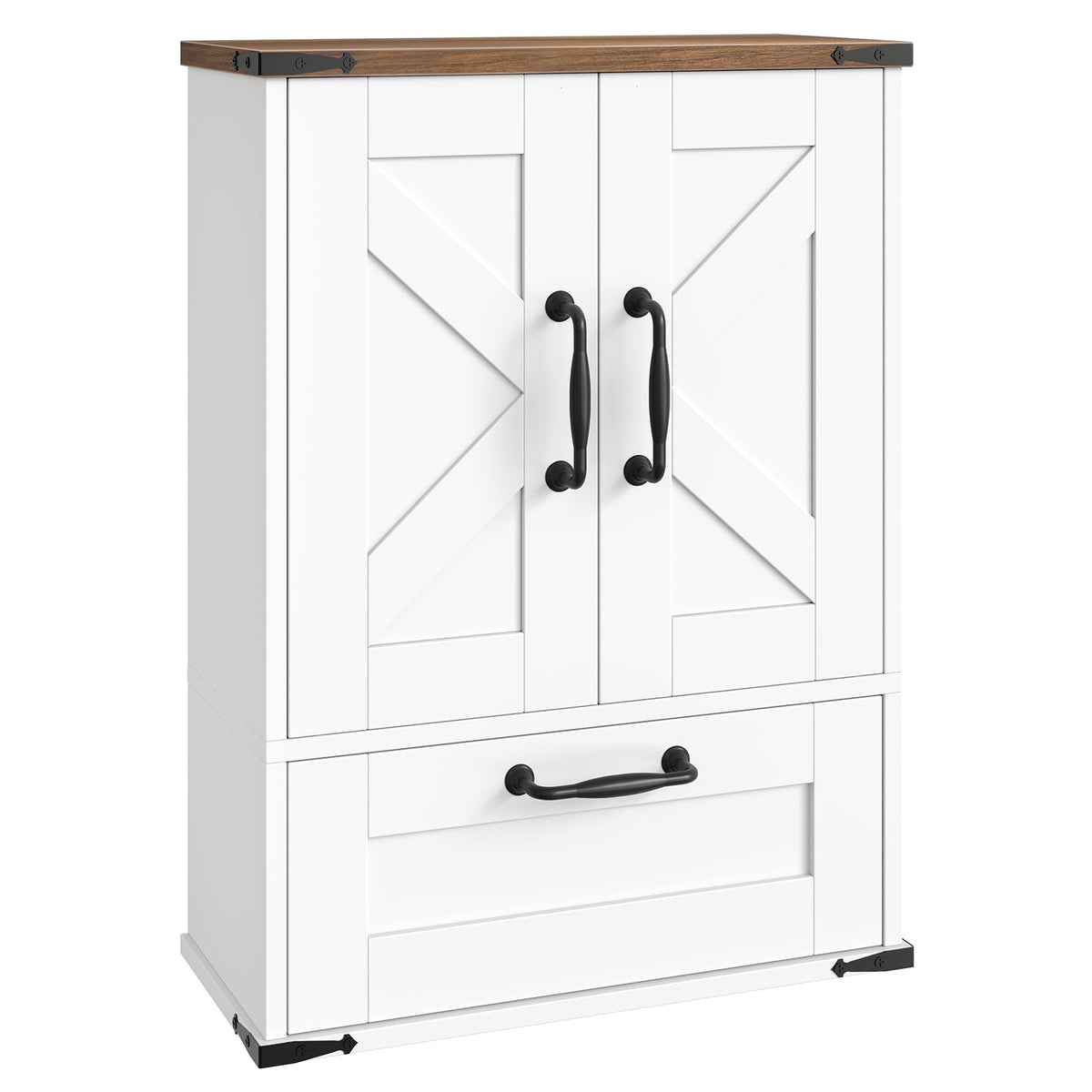 HOOBRO Farmhouse Wall Mounted Cabinet with Adjustable Shelf, Medicine Cabinet with Flip-Down Door, Over The Toilet Bathroom Organizer, for Small Bathroom, Kitchen, White and Walnut