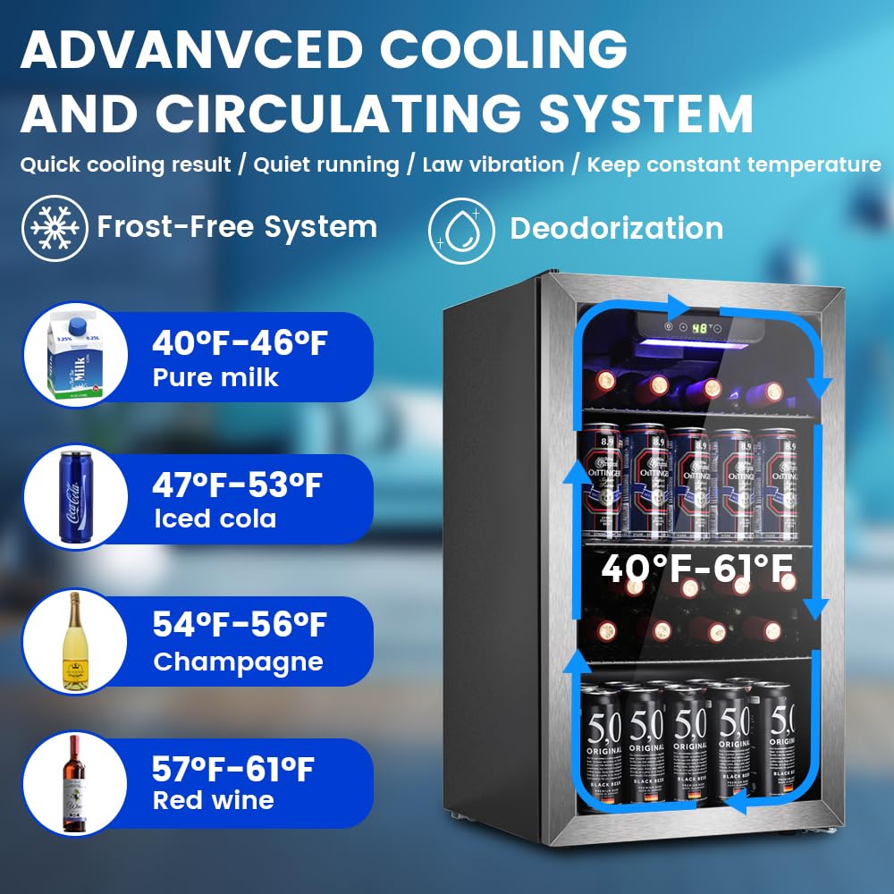 Electactic Mini Fridge 130 Can Beverage Refrigerator Cooler, 3.2 Cu.Ft Drink Fridge forSoda Wine Beer, Digital Temperature Control Cooler for Home, Dorm, Bar